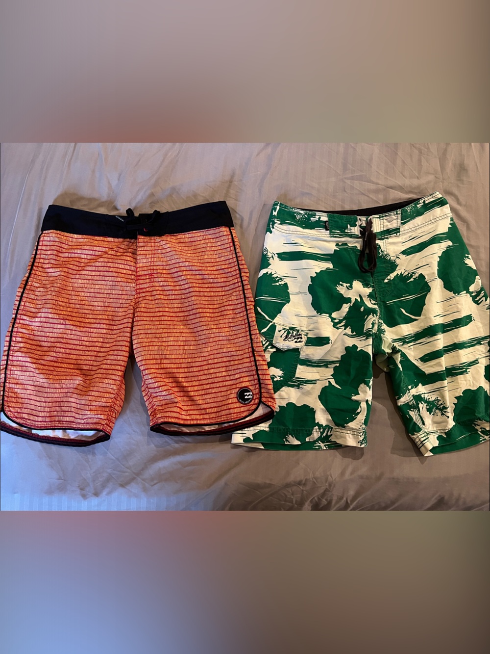 Lot of 2- Men’s Billabong  Board Shorts/ Swim Trunks- Orange, Red, Green, White.